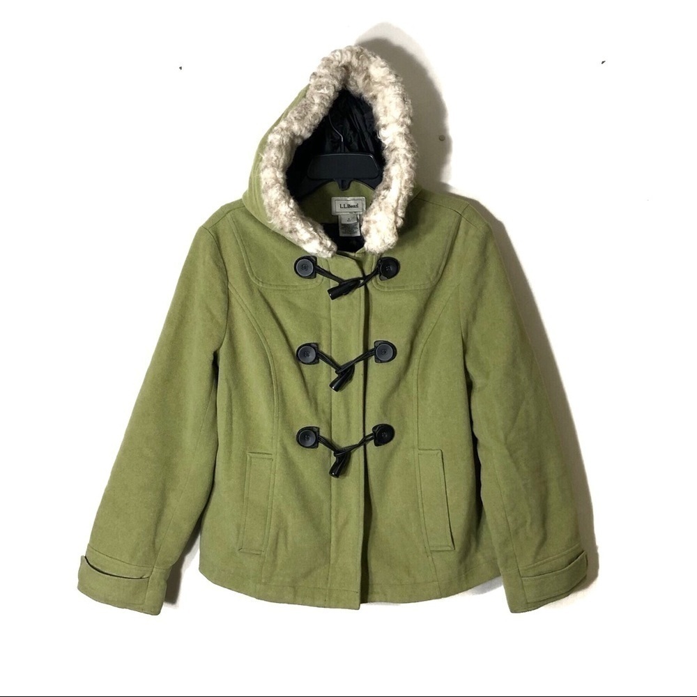 L.L. bean Wool Lined Hooded Jacket Small Women’s Chartreuse Green Coat
